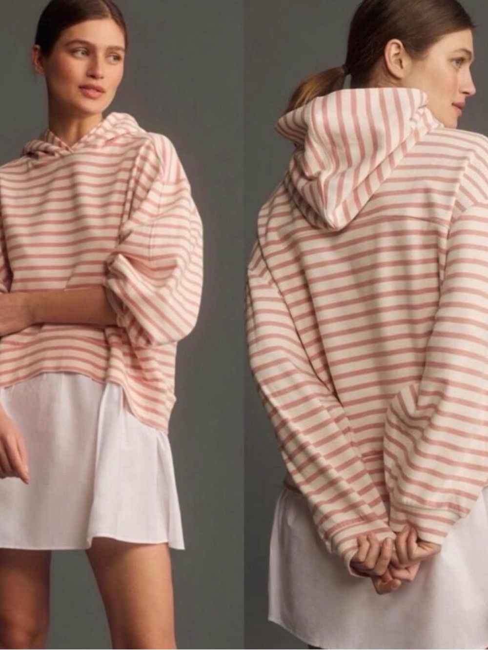 Pilcro Anthropologie Pink & White Striped Hooded Twofer Sweatshirt Minidress Med